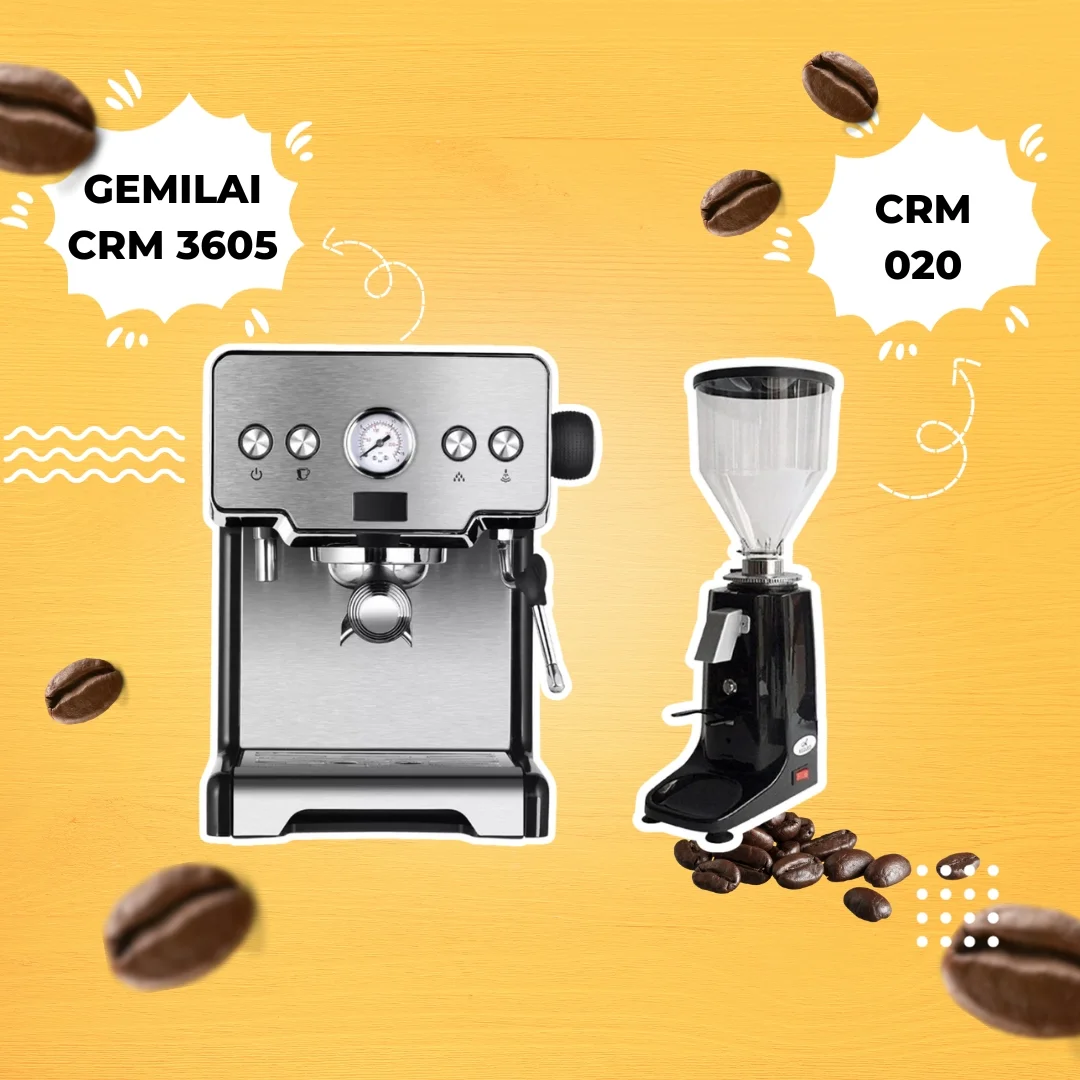 COMBO MÁY PHA CAFE GEMILAI CRM 3605 & MÁY XAY CÀ PHÊ GEMILAI CRM 020
